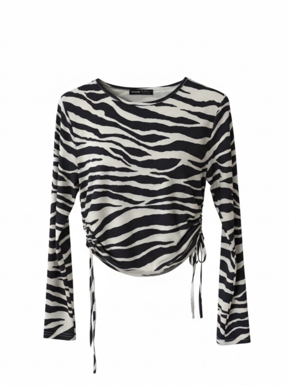 SHEIN Black & White Zebra Ruched Long Sleeve Crop Top - Picture 2 of 5